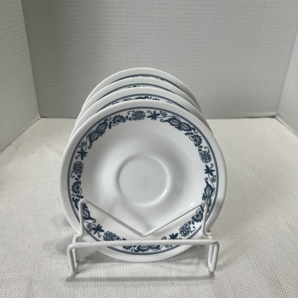 Set Of 4 Vintage 1970's  Corning Corelle Old Town Blue Saucers - 6-1/8" Wide